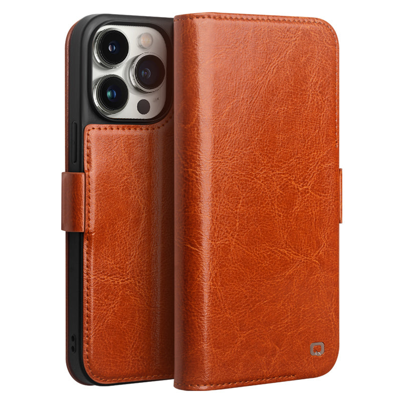 QIALINO For iPhone 13 Pro 6.1 inch Wallet Phone Case Genuine Cow Leather Stand Magnetic Cover QIALINO For iPhone 13 Pro 6.1 inch Wallet Phone Case Genuine Cow Leather Stand Magnetic Cover